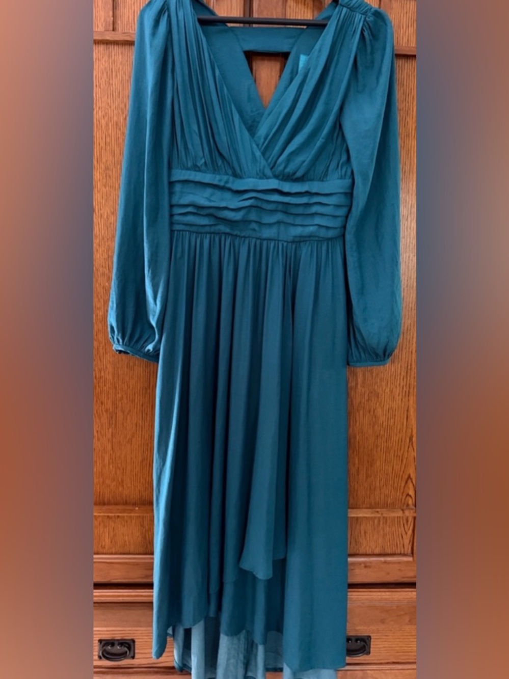Teal V-Neck Long Sleeve Midi Dress - Elegant Women's Dress